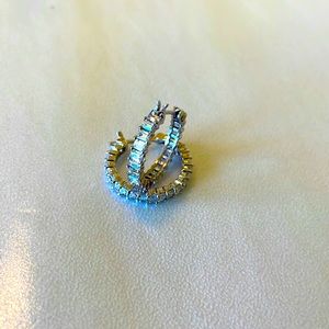 Beautiful Cubic Zirconia diamond hoop earrings. Almost 1” in size